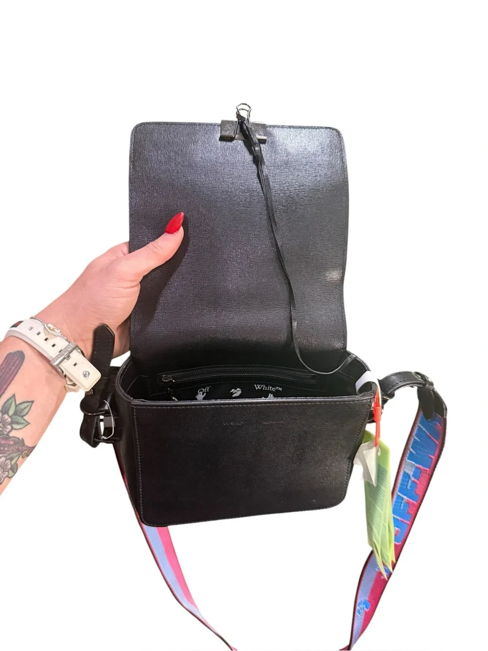 Off-White Diag Flap Crossbody Messenger Bag Black Leather Virgil Abloh - Picture 3 of 12